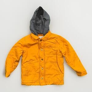 Old Navy Jacket Boys Size 5 Orange/Gray Snap Front Hooded Quilted Outetwear